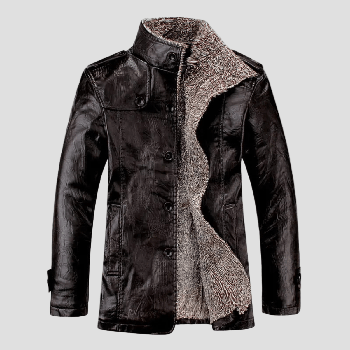 Lansbury | Leather Jacket with Fleece Lining and Stand Collar