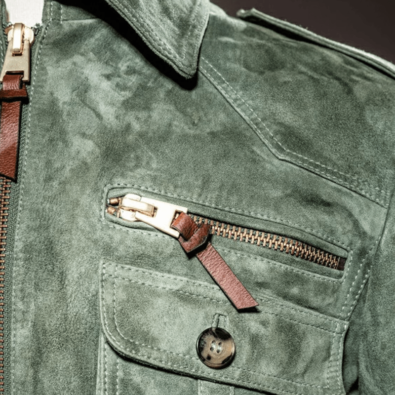 Hudson | Retro Lapel Zipper Breast Pocket Suede Jacket