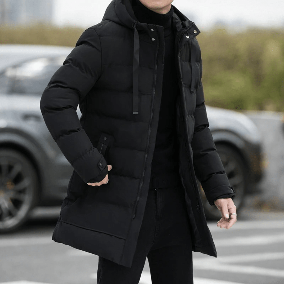 Bexley | Stylish Longline Black Puffer Coat for Men