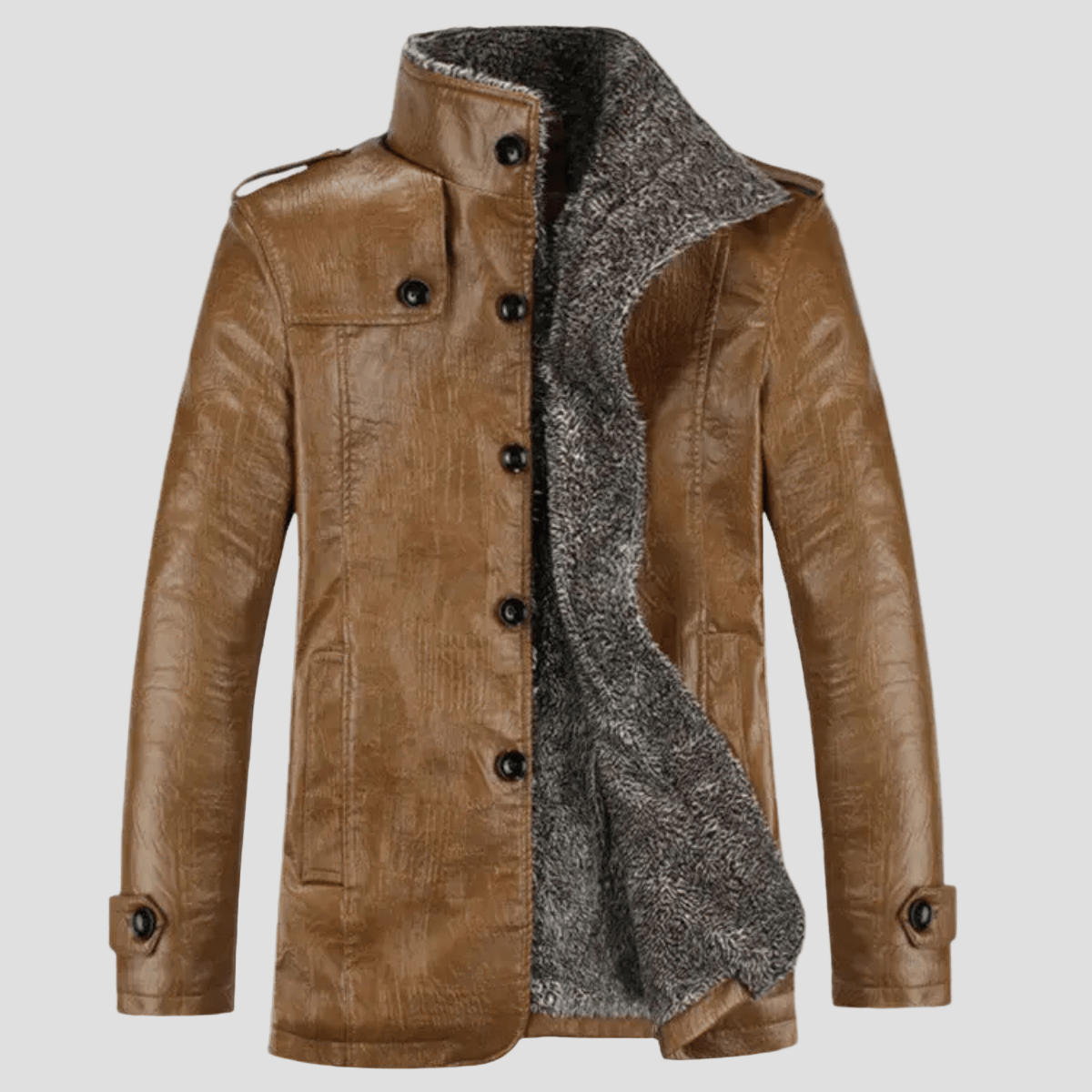 Lansbury | Leather Jacket with Fleece Lining and Stand Collar