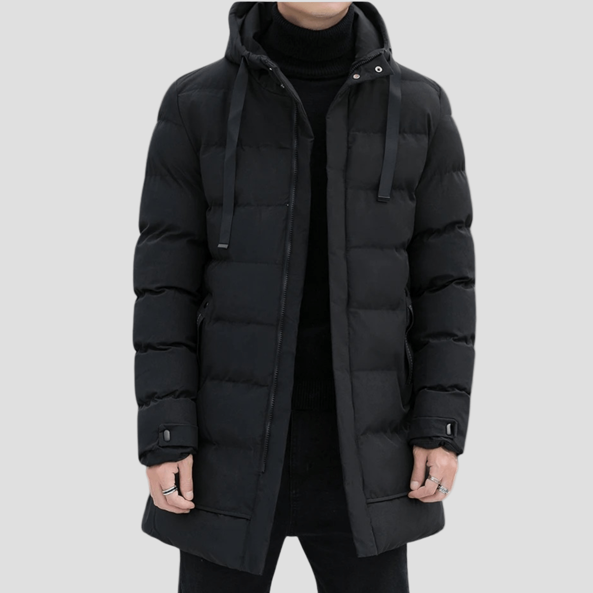 Bexley | Stylish Longline Black Puffer Coat for Men