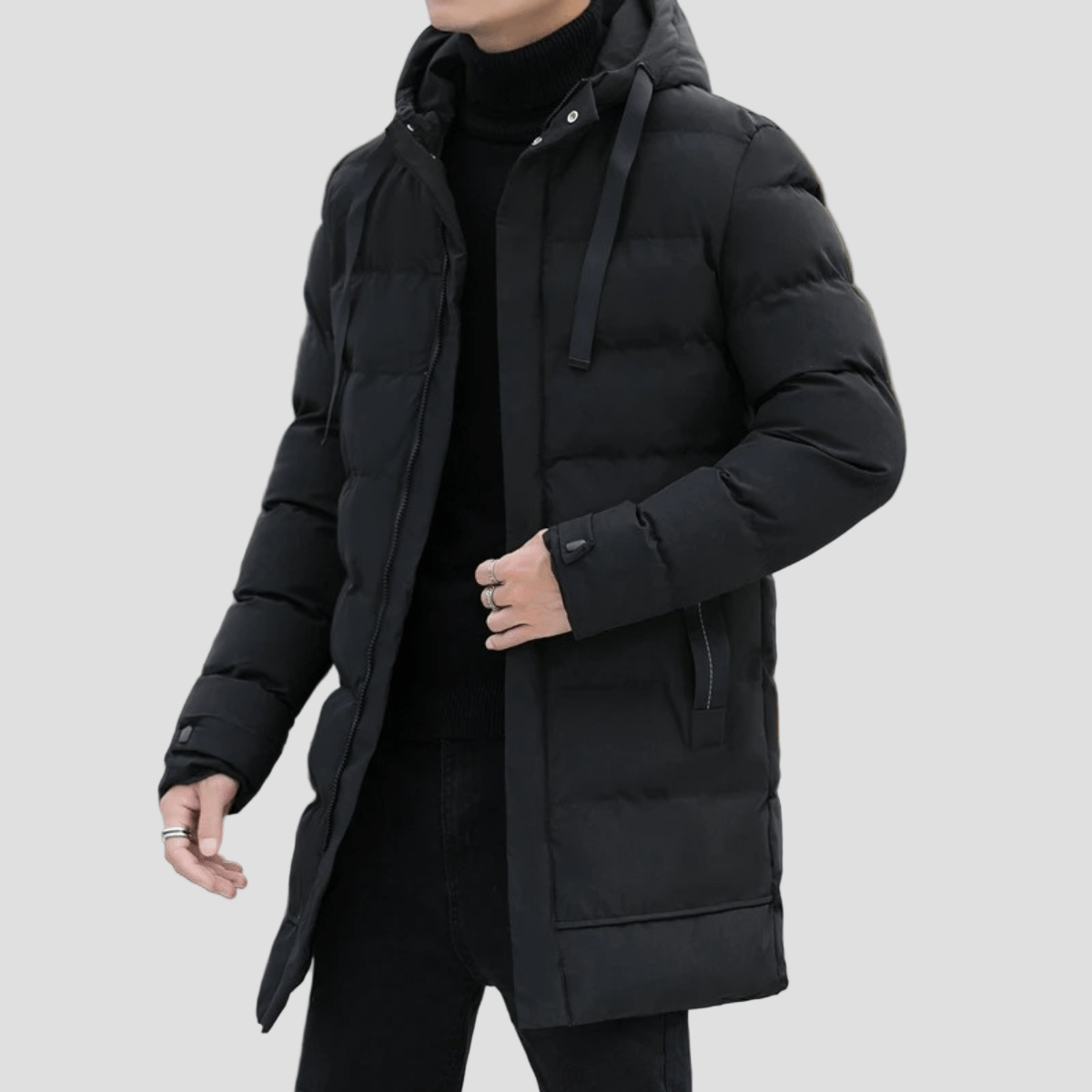 Bexley | Stylish Longline Black Puffer Coat for Men