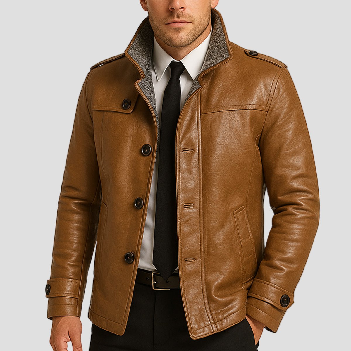 Lansbury | Leather Jacket with Fleece Lining and Stand Collar